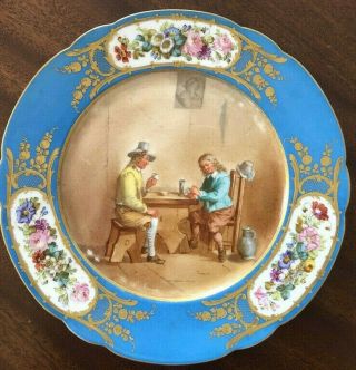 Antique French Sevres Hand Painted Porcelain Plate Signed 9 5/8 " (24.  5 Cm)