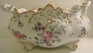 Antique Sitzendorf Germany Porcelain Dresden Flower Centerpeice Bowl Voigt Bros