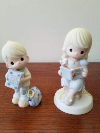 Precious Moments Set Of 2 (boy And Girl) With Holy Bible