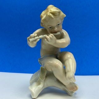 Karl Ens Volkstedt Cherub Naked Putti Antique Figurine W Germany Flute Mcm Vtg