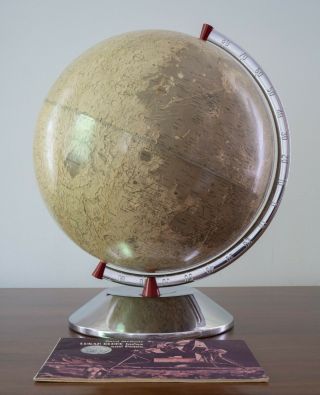 Vtg 1960s Rand Mcnally 12” Lunar Globe W Booklet Moon Mid Century Modern Cram 