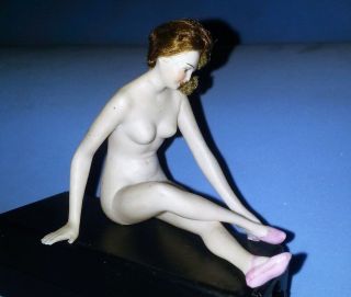 Galluba & Hofmann Bisque Nude Bathing Beauty Figurine With Wig Sitting 407