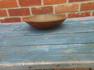 Good Antique American Treen Turned Wood Bowl In Red/ Brown Paint 10 2