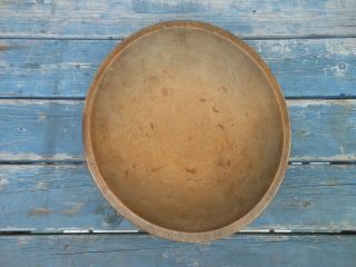 Good Antique American Treen Turned Wood Bowl In Red/ Brown Paint 10 3