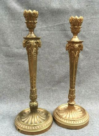 Big Antique French Candlesticks Lamp Bases Louis Xvi Style Bronze 1900 