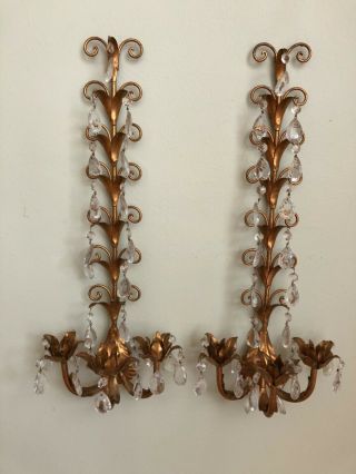 Italian Tole Gold Gilt Wall Candle Sconces Hollywood Regency Can Be Electrified