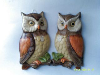 Vintage Pr.  Lefton Ceramic Owl Wall Plaques