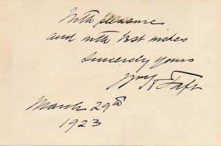 President William H.  Taft - Vintage Signed Card From 1923