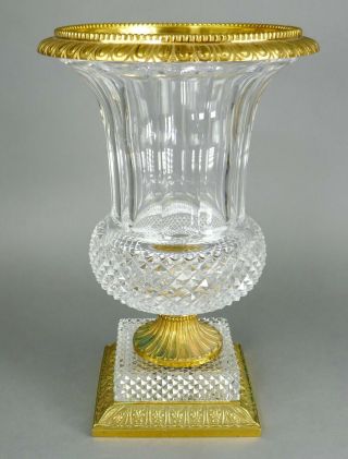 Fine Antique French Baccarat Crystal Bronze Mounted Gold Ormolu Footed Vase