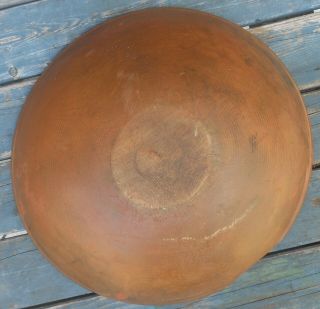 Good Antique American Treen Turned Wood Bowl In Mustard Paint 15 3