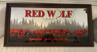 Red Wolf Red Ale Framed Mirror Bar Sign Vintage 1994 Busch Beer Lager 52”x26”