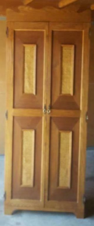 Fabulous Vintage Solid Wood Armoire Closet With Kane Inlays - Vgc - Useful Piece
