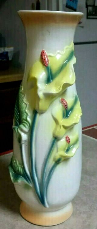 Vintage Flower Vase Porcelain 8 " 3d Sculpted Calalily Floral Majolica Style