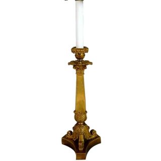 French Empire Revival Gilt Bronze Candlestick 2 - Light Table Lamp 19th Century