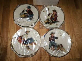 Set Of 4 1971 Gorham Norman Rockwell Four Seasons Collector Plates In Boxes