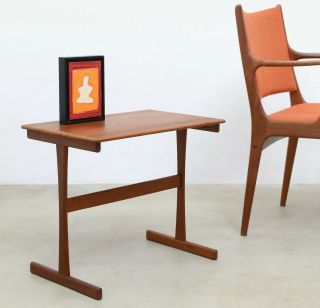 1960s Vintage Danish Modern Teak Sled Side End Table Mid Century