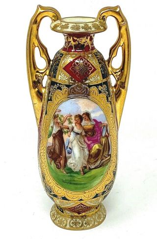 Signed 19th Cc.  Antique Royal Vienna Beehive Hand Painted Grecian Portrait Vase