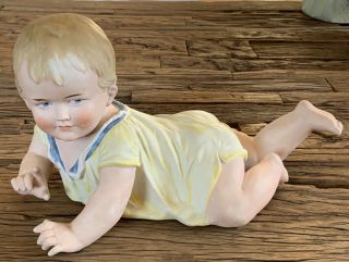 Antique German Victorian Hertwig Piano Baby Boy Doll Large Bisque Figurine 13”