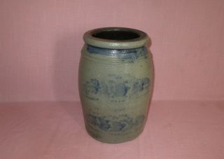 Antique 19th C Stoneware Stencil Decorated Striper Sw Pennsylvania Jar Crock 10 "