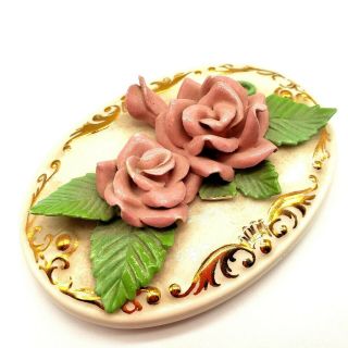 Vintage Porcelain Ceramic Floral Roses Jewelry Trinket Box Oblong With Lid