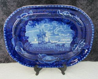 Historical Dark Blue Staffordshire Cape Coast Castle Transferware Platter
