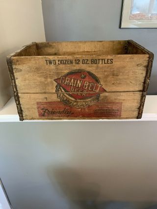 Vintage Grain Belt Beer Brewery Wood Box Crate W/ Bottle Cap & Diamond Logo Sign