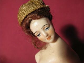 Antique Vintage Galluba Hofmann German Bisque Bathing Beauty Nude Wig Figurine 3