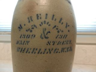 Vintage Salt Glaze Stoneware Whiskey No.  2 Jug M.  H.  Hilly Wheeling W.  Va.
