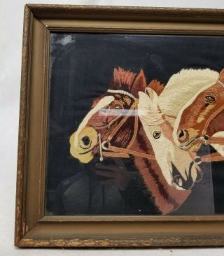 Antique Vintage Hand Embroidered Silk Thread Horse Painting Picture Stitch 3