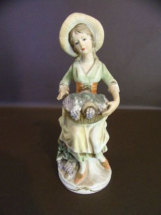 Bisque Porcelain Figurine 1258 By Homco Woman With Grape Harvest
