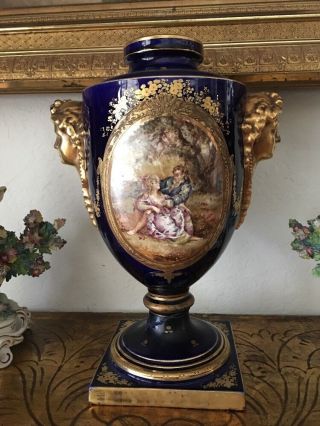 Antique French Porcelain Cobalt Blue Vase
