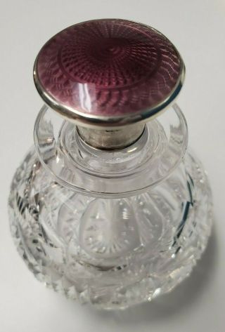 Antique Sterling Silver Purple Guilloche Cut Crystal Scent Perfume Bottle