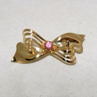 1.  5 " Vintage 14k Yellow Gold Ribbon Brooch Pin With Pink Tourmaline (3 Grams)