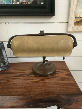 Antique Signed Handel Pine Needle Mosserine Desk Library Table Lamp