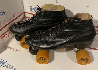 1970 Vintage Riedell Speed Roller Skates,  Men’s 9.  5 Black Diamond Plates,  Zinger