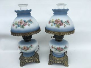 Gone With The Wind Hurricane Blue Floral Lamps Vintage