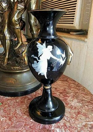 Antique Mary Gregory Pate - Sur - Pate Black Glass Vase.