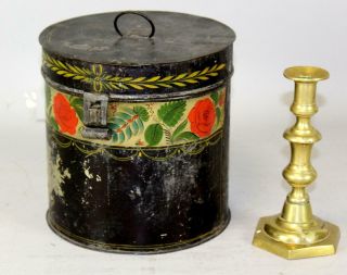 A Fine 19th C Pa Paint Decorated Tin Toleware Covered Canister Paint