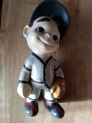 Vintage Baseball Player Smiley Boy Ceramic Atlantic Mold Figurine 1970s