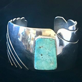 Vintage Navajo Silver Turquoise Cuff Bracelet Signed Rose Abeyta Heavy 73 Grams