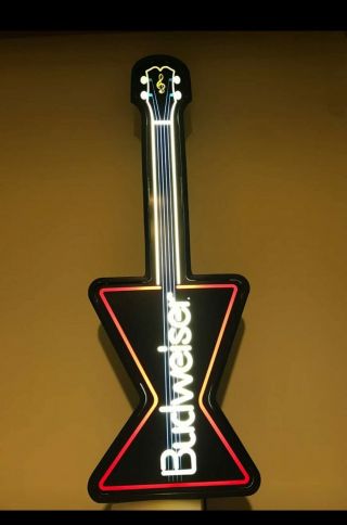 Collectible • 1989 RARE / VINTAGE Budweiser Bowtie - Guitar NEON LIGHT SIGN 2