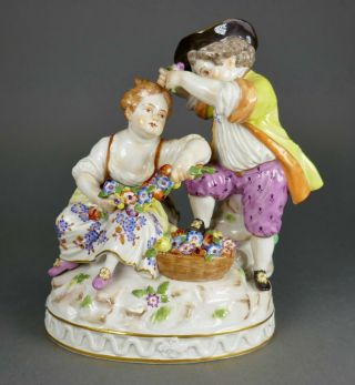 Antique German Meissen Porcelain Allegory Of Spring Lovers Flowers Figurine F93