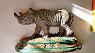 Very Rare Antique Victorian Rhinoceros Rhino Cast Iron Statue Doorstop Hubley