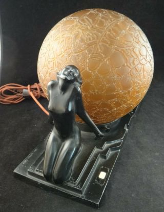 Vintage Frankart Art Deco Table Lamp.  2 Females w/ Amber Globe. 2
