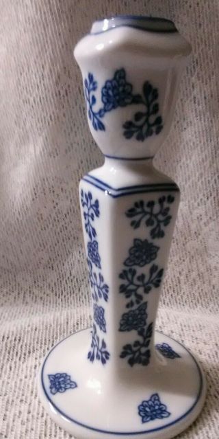 Vintage Blue & White Porcelain Candle Stick Holder Blue & White Oriental Decor