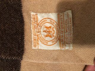2 Twin Vtg 1930 ' s Hudson Bay HBC Wool 4 Point Blanket Brown Dark Brown Stripe 2