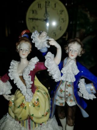 Antique Dresden Lace Volkstedt Porcelain Figurine dancepair 2