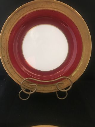 6 Minton Gold Trim Red & White Late 19 Early 20th Century 8.  3/4”plates