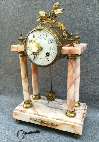 Antique French 19th Century Clock Marble And Bronze Louis Xvi Style Running
