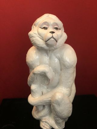 Antique White Ceramic Porcelain Monkey Figurine Made In Italy 18” Tall